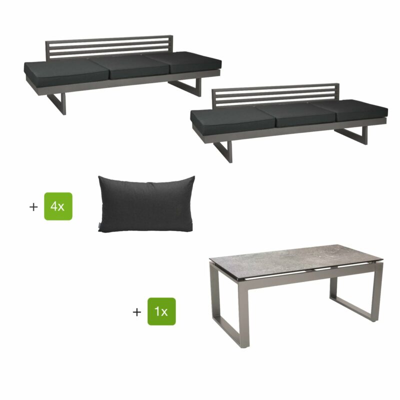 Stern Loungeset mit Liege "New Holly" inkl. Sitz- und Rückenkissen schiefergrau und Beistelltisch "Allround", Alu graphit, HPL Vintage Stone