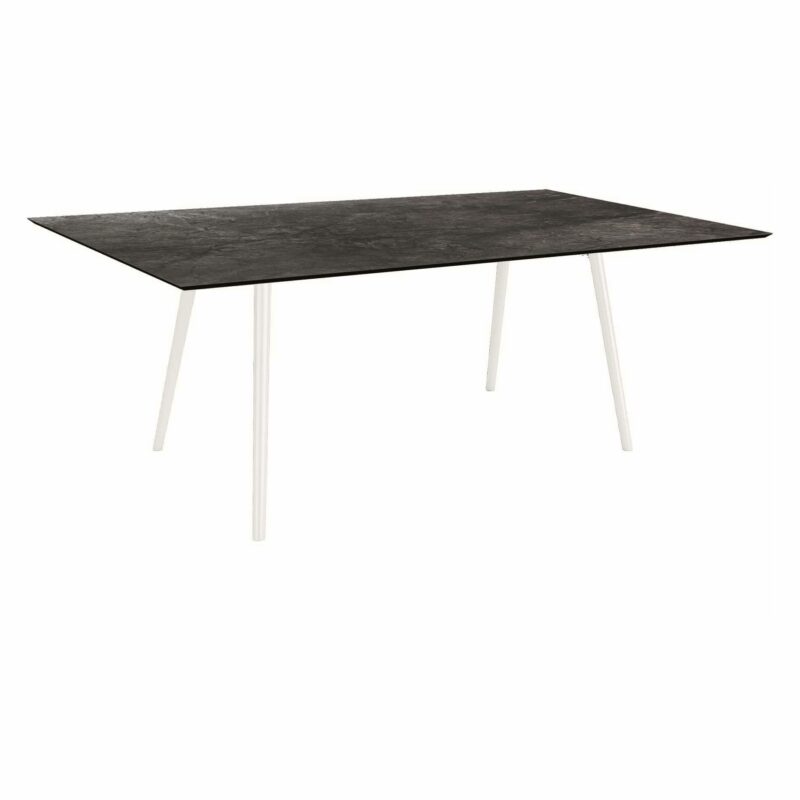 Stern Tisch "Interno", Größe 180x100cm, Alu weiß, Rundrohr, Tischplatte HPL Dark Marble