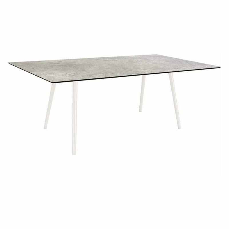 Stern Tisch "Interno", Größe 180x100cm, Alu weiß, Rundrohr, Tischplatte HPL Vintage Stone