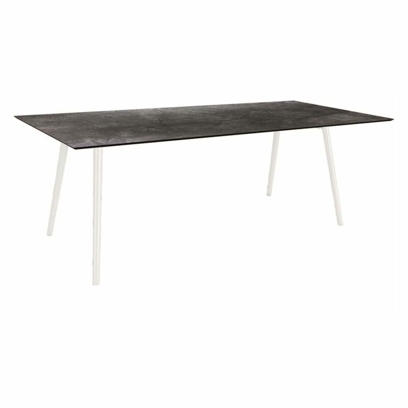 Stern Tisch "Interno", Größe 220x100cm, Alu weiß, Rundrohr, Tischplatte HPL Dark Marble