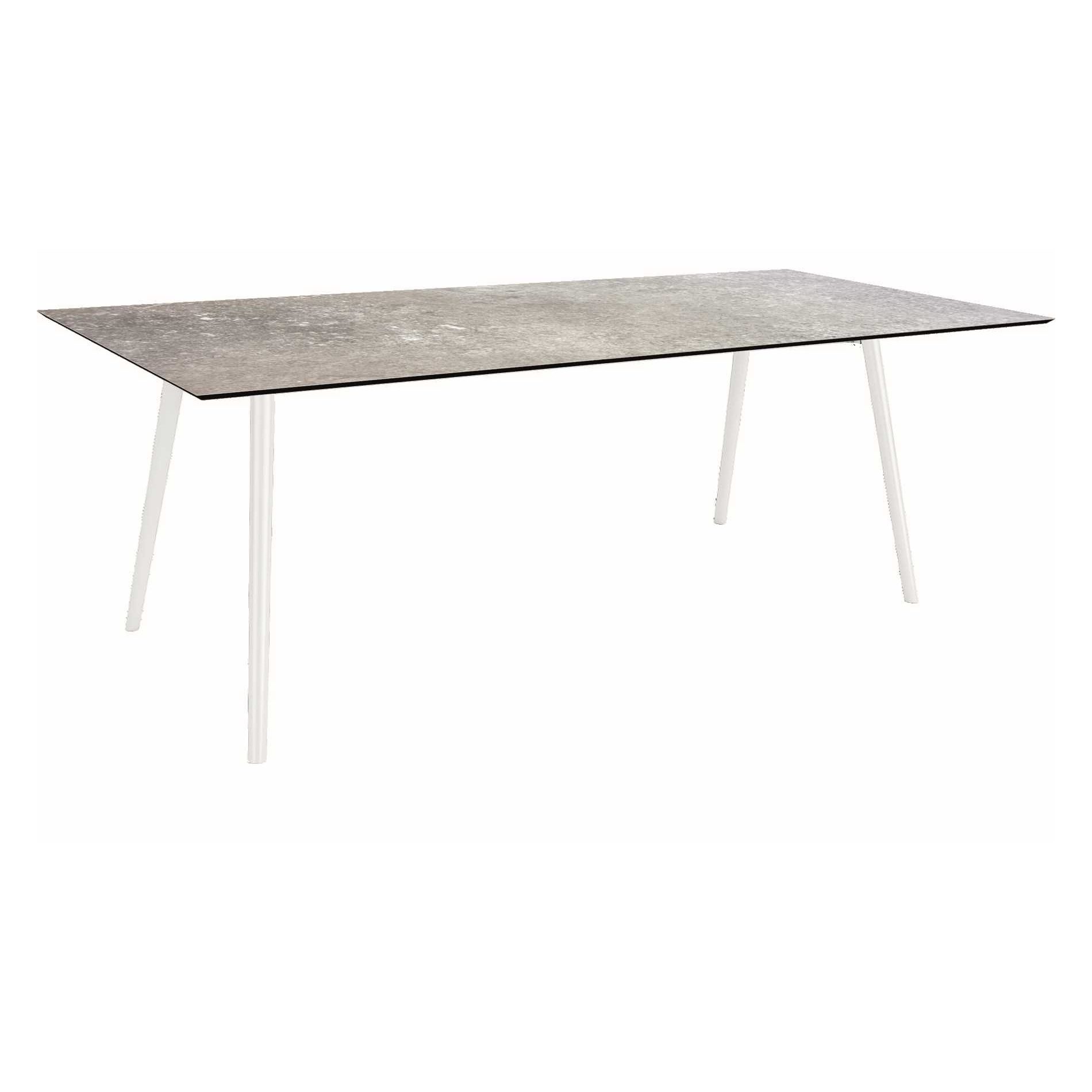 Stern Tisch "Interno", Größe 220x100cm, Alu weiß, Rundrohr, Tischplatte HPL Vintage Stone