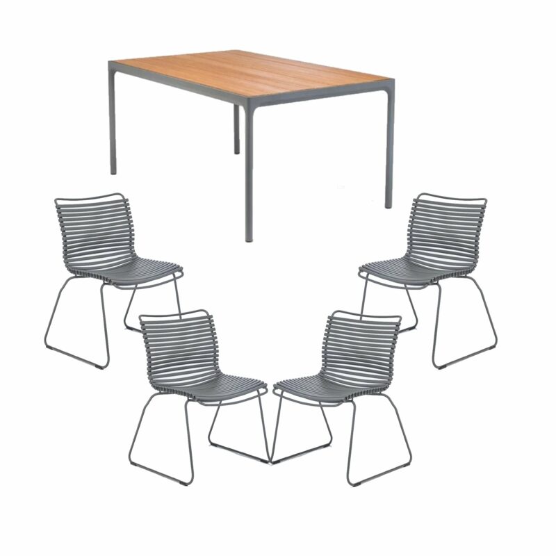 Houe Gartentisch 160x90 cm "Four" mit Stapelstuhl "Click, Lamellen dunkelgrau