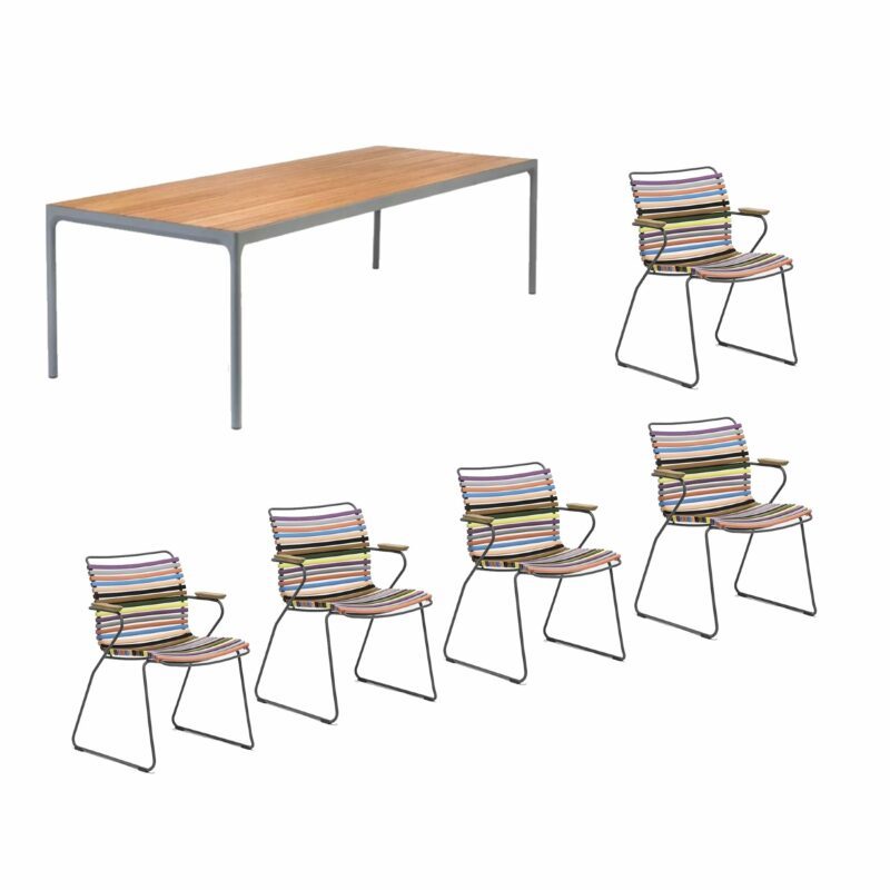 Houe Gartenmöbel-Set mit Tisch “Four” und acht Stapelstühlen “Click”, Lamellen bunt (multicolor 1)