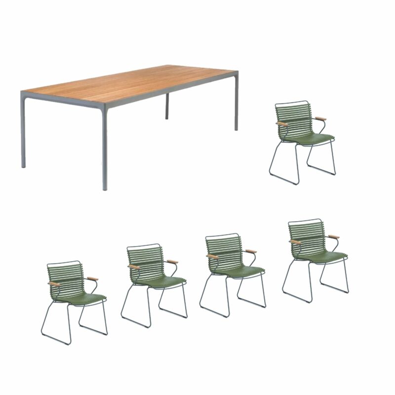 Houe Gartenmöbel-Set mit Tisch "Four" und acht Stapelstühlen "Click", Lamellen olivgrün