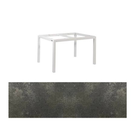 Jati&Kebon Gartentisch “Lugo“, Gestell Aluminium weiß, Tischplatte HPL Granit dunkelgrau, 130x80 cm