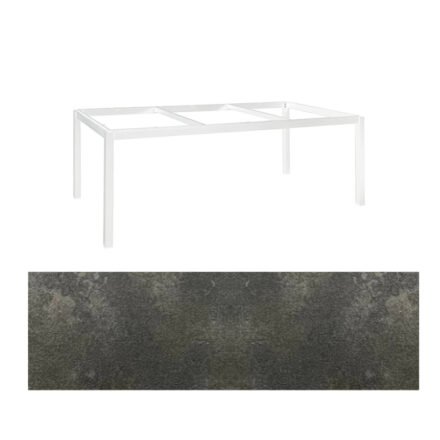 Jati&Kebon Gartentisch “Lugo“, Gestell Aluminium weiß, Tischplatte HPL Granit dunkelgrau, 220x100 cm