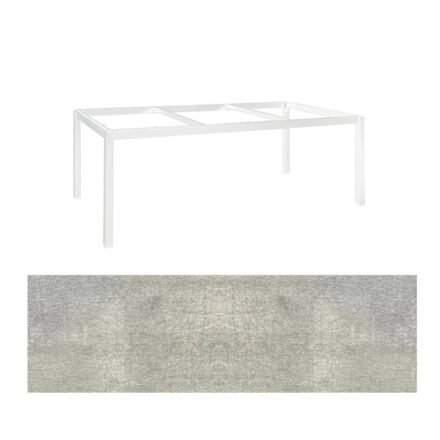 Jati&Kebon Gartentisch “Lugo“, Gestell Aluminium weiß, Tischplatte HPL Granit hellgrau, 220x100 cm