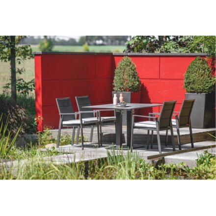Niehoff Tisch "Bistro", Gestell Stahl anthrazit, Tischplatte HPL Beton-Design mit Stuhl "Nancer"