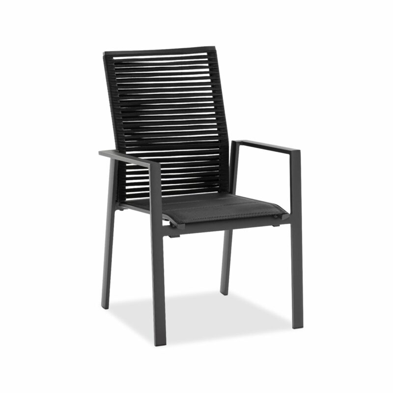 Niehoff "Cervo" Gartenstuhl, Gestell Aluminium anthrazit, Sitzfläche Textilen gepolstert schwarz, Rückenlehne Rope schwarz