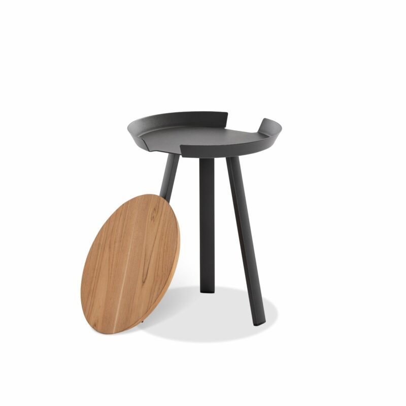Niehoff "Salvo" Beistelltisch, Gestell Alu anthrazit, Platte Teak, Höhe 50 cm