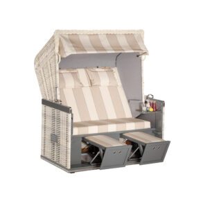 SonnenPartner Strandkorb "Konsul", XL-2-Sitzer, Geflecht antik-weiß, Vario-Polsterung, Stoff Nr. 54, Innenstoff uni grau