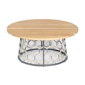 SonnenPartner "Yale" Loungetisch, Gestell Aluminium, Polyrope-Geflecht silbergrau, Tischplatte Teakholz