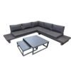 Jati&Kebon "Livio" Loungeset, Aluminium Eisengrau, Kissen Natté Sooty mit Loungetischen "Burford"