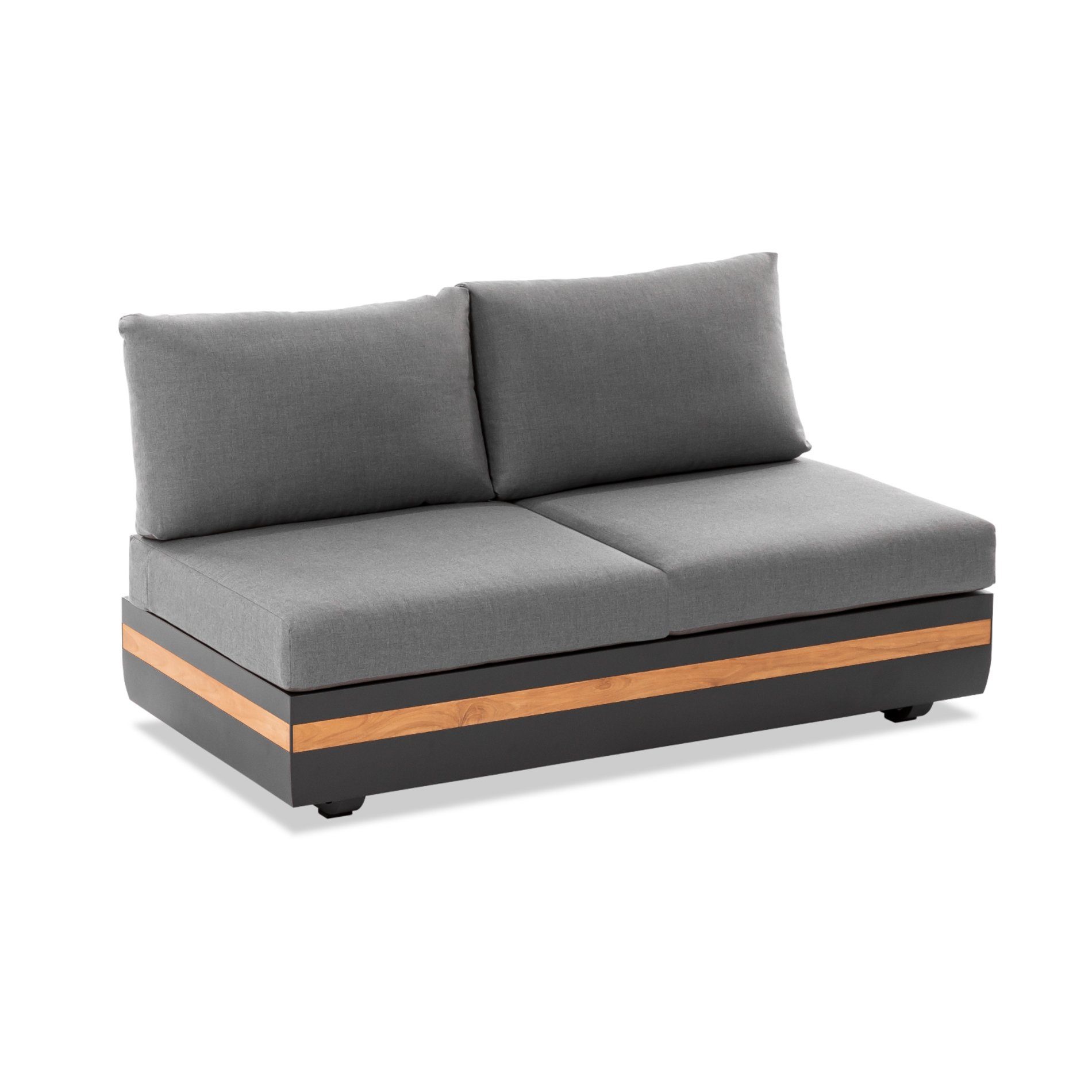 Niehoff "Volano" 2-Sitzer Sofa, Gestell Aluminium anthrazit mit Teakholz-Einlage, Polster Outdoor-Gewebe Canvas Heather anthrazit