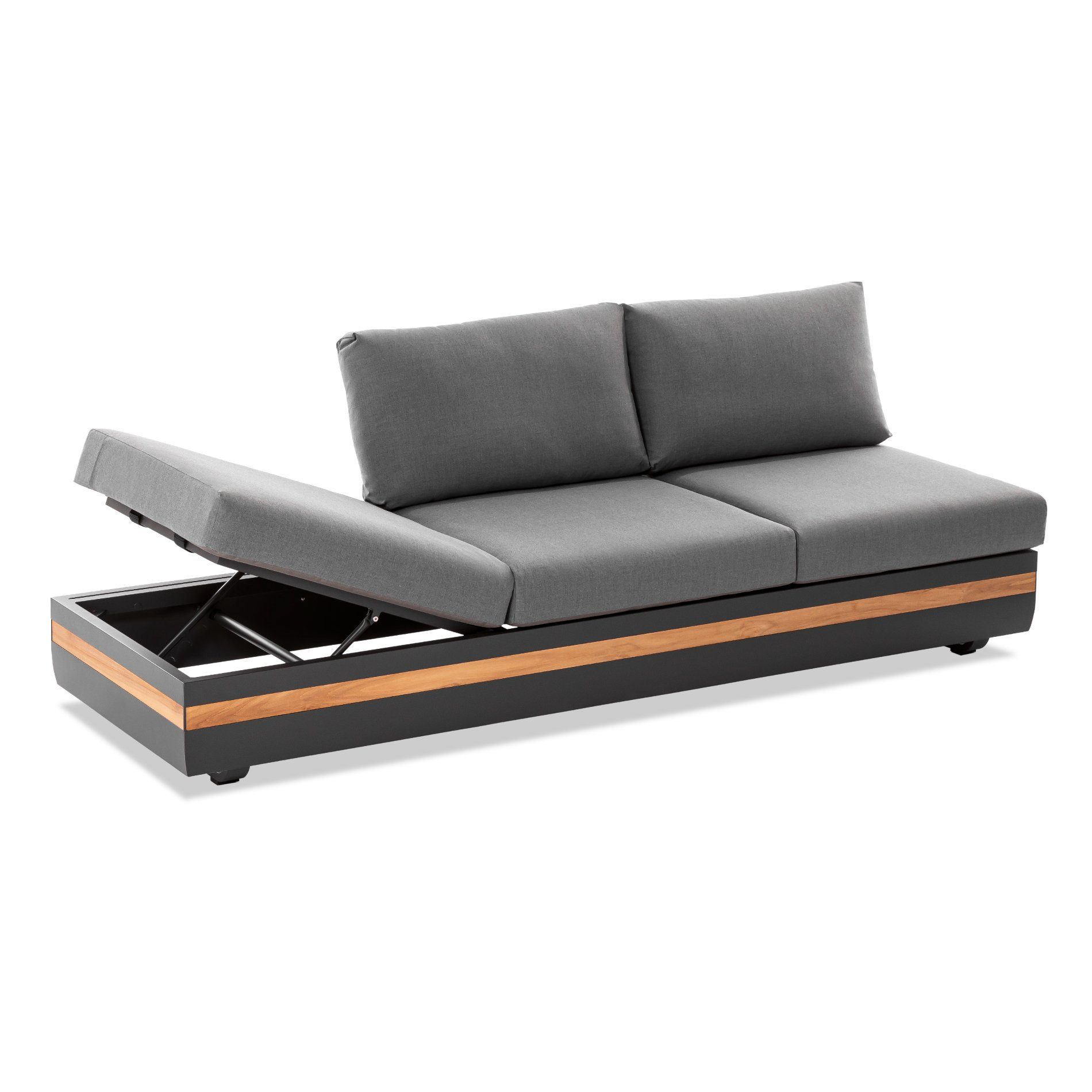 Niehoff "Volano" 3-Sitzer Sofa mit beidseitig 4-fach verstellbarem Seitenteil, Gestell Aluminium anthrazit mit Teakholz-Einlage, Polster Outdoor-Gewebe Canvas Heather anthrazit