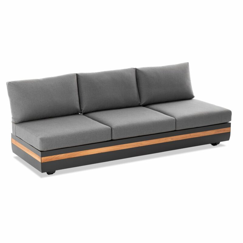 Niehoff "Volano" 3-Sitzer Sofa mit beidseitig 4-fach verstellbarem Seitenteil, Gestell Aluminium anthrazit mit Teakholz-Einlage, Polster Outdoor-Gewebe Canvas Heather anthrazit