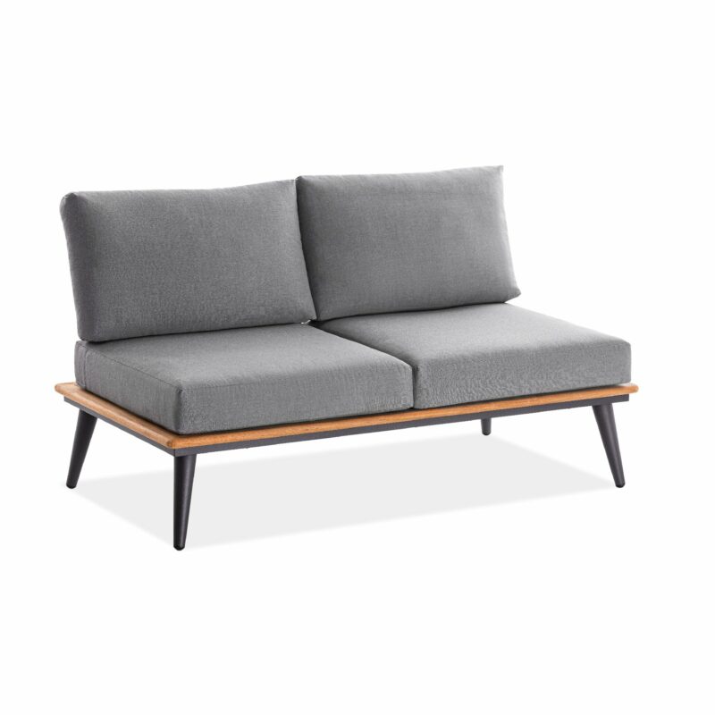 Niehoff "Serra" 2-Sitzer Sofa, Gestell Aluminium anthrazit mit Teakholzrahmen, Polster Outdoor-Gewebe Canvas Heather anthrazit