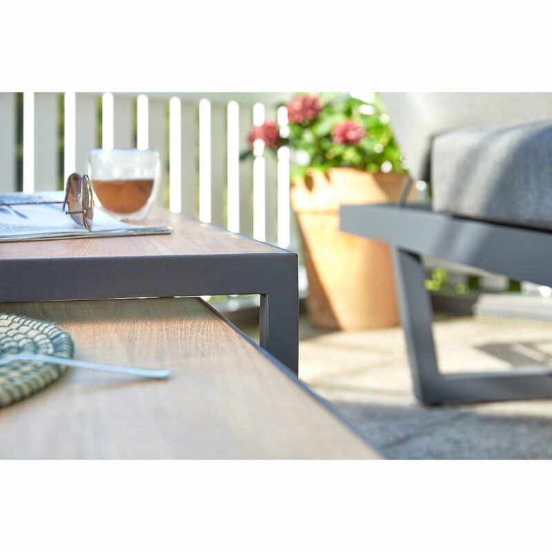Diamond Garden "Nested" Loungetisch 2er-Set eckig, Gestell Edelstahl dunkelgrau, Tischplatte Teak natur