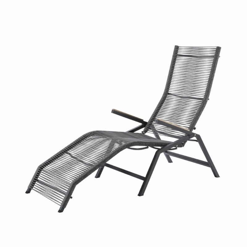 Diamond Garden "Valencia" Relaxliege, Gestell Edelstahl dunkelgrau, Liegefläche Rope grau, Armlehnen Teak