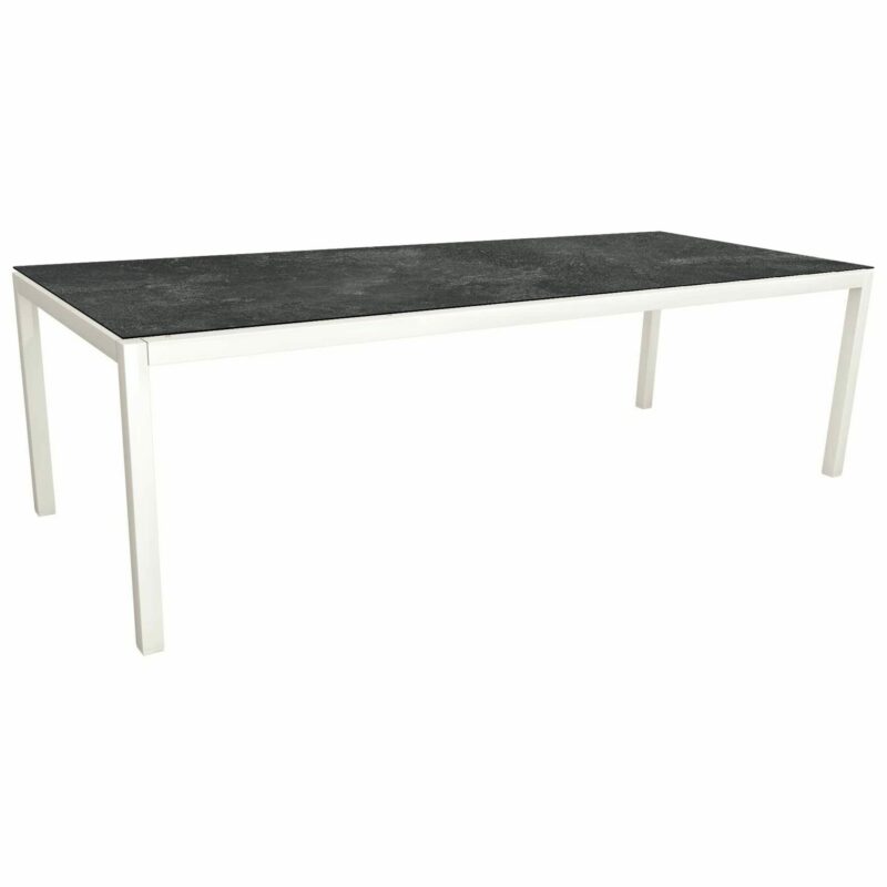Stern Gartentisch, Gestell Aluminium weiß, Tischplatte HPL Slate, 250x100cm