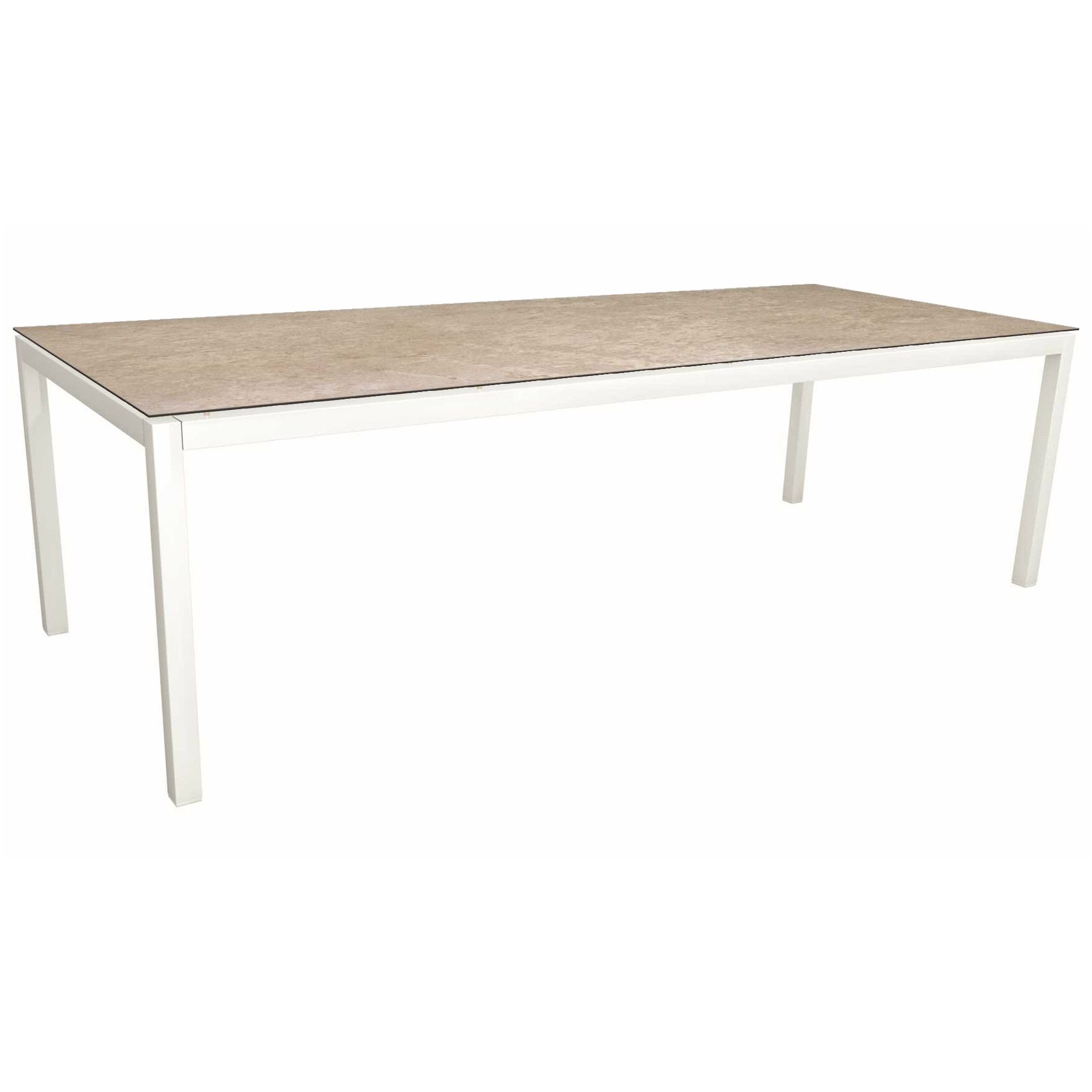 Stern Gartentisch, Gestell Aluminium weiß, Tischplatte HPL Vintage Shell, 250x100cm