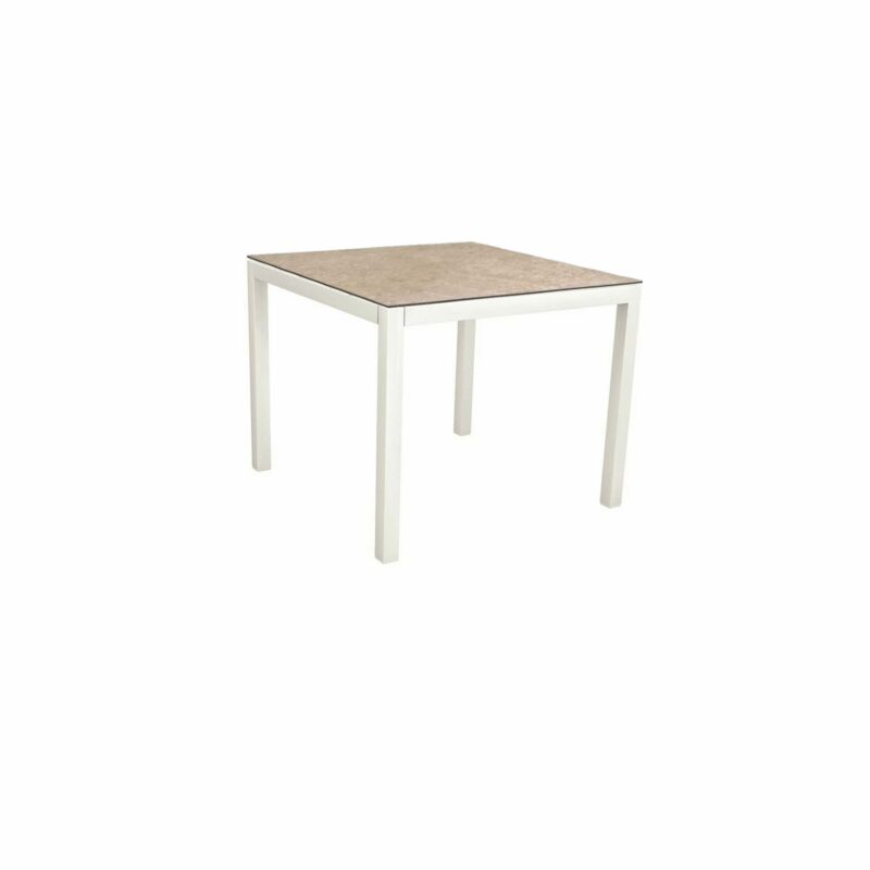 Stern Tischsystem, Gestell Aluminium weiß, Tischplatte HPL Vintage Shell, Größe: 80X80 cm