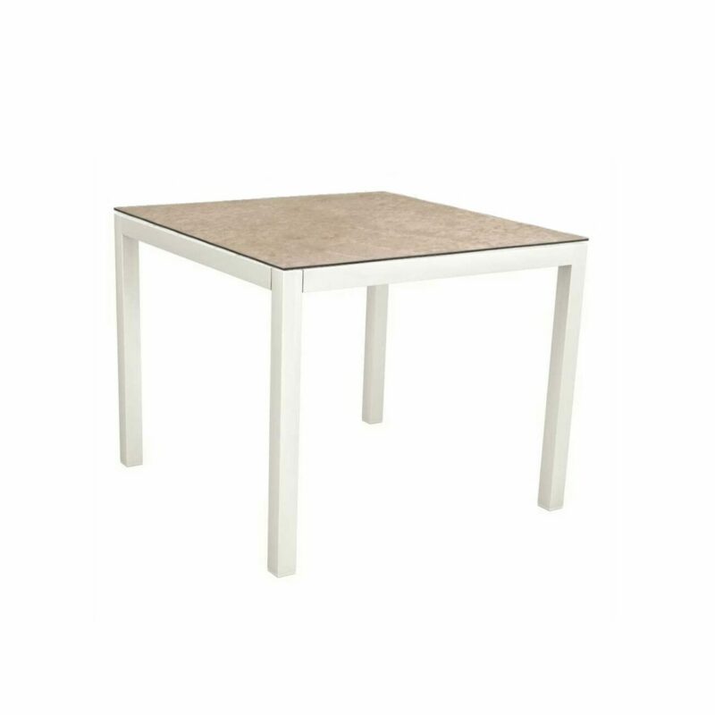 Stern Tischsystem, Gestell Aluminium weiß, Tischplatte HPL Vintage Shell, Größe: 90X90 cm