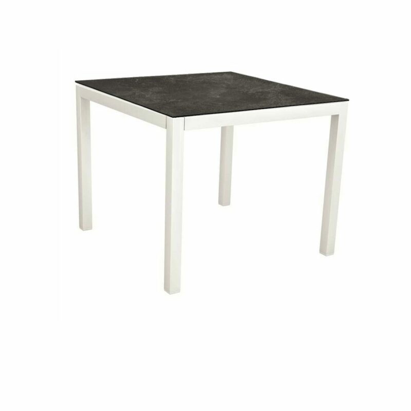 Stern Tischsystem, Gestell Aluminium weiß, Tischplatte HPL Slate, Größe: 90X90 cm