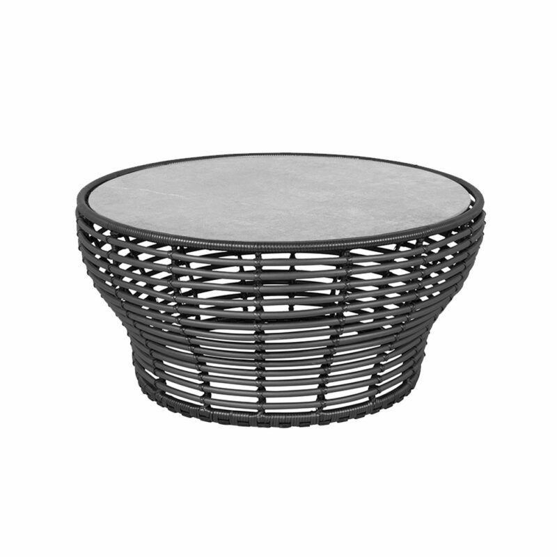 Cane-line "Basket" Loungetisch groß, Geflecht graphit, Tischplatte Keramik grau, Ø 95 cm