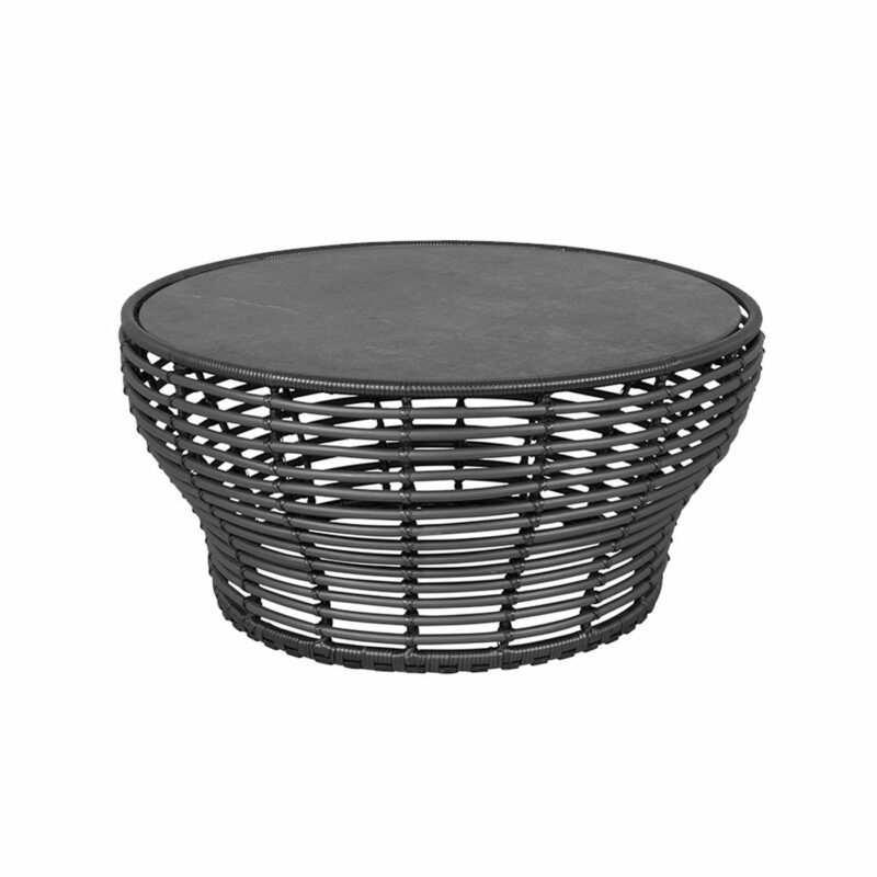 Cane-line "Basket" Loungetisch groß, Geflecht graphit, Tischplatte Keramik schwarz, Ø 95 cm