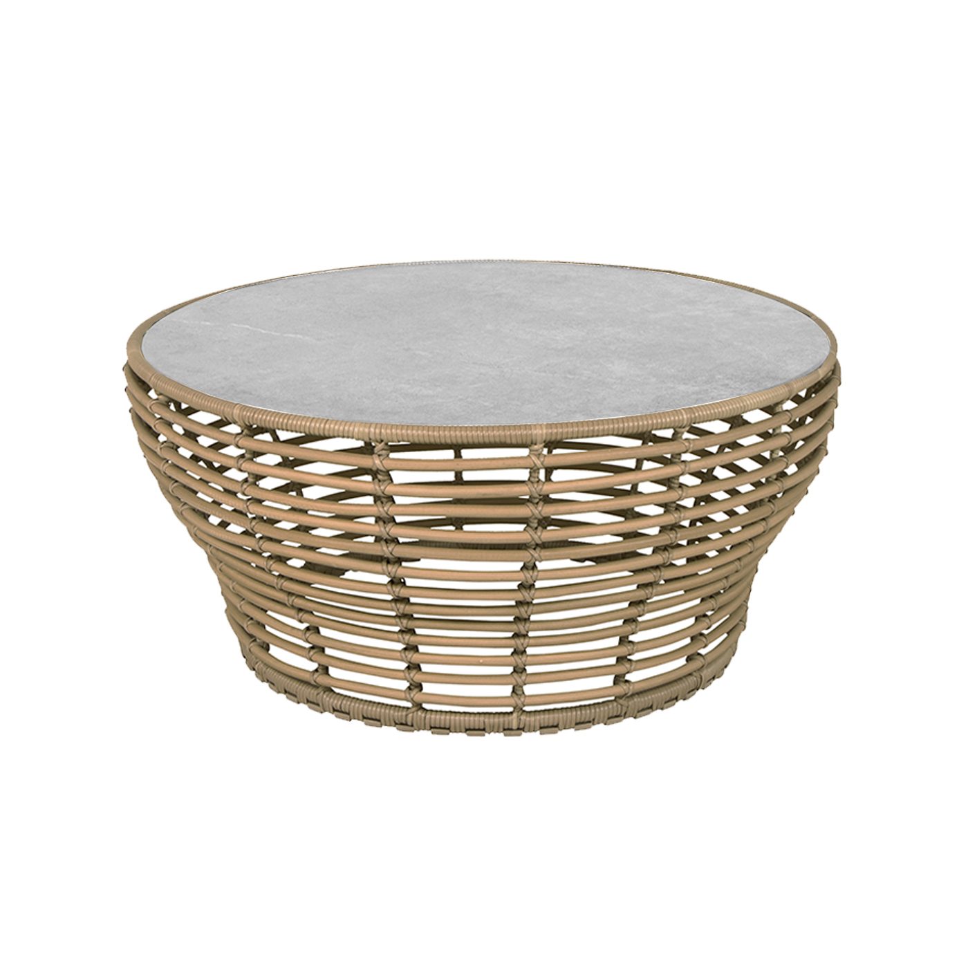 Cane-line "Basket" Loungetisch groß, Geflecht natur, Tischplatte Keramik grau, Ø 95 cm