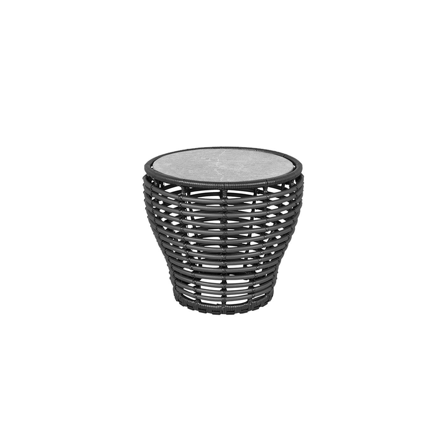 Cane-line "Basket" Loungetisch klein, Geflecht graphit, Tischplatte Keramik grau, Ø 50 cm