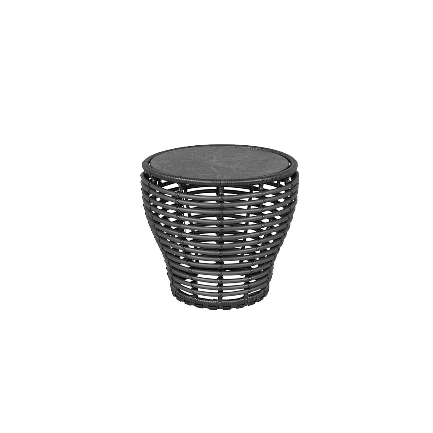 Cane-line "Basket" Loungetisch klein, Geflecht graphit, Tischplatte Keramik schwarz, Ø 50 cm