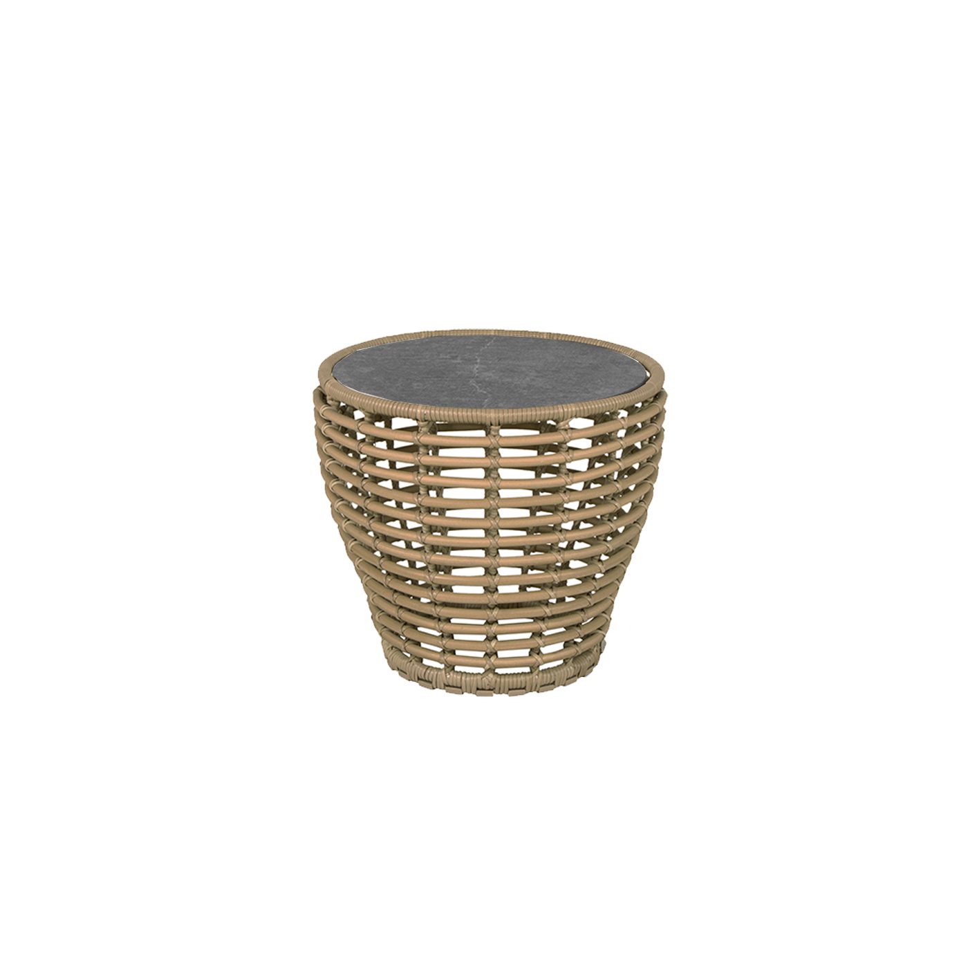 Cane-line "Basket" Loungetisch klein, Geflecht natur, Tischplatte Keramik schwarz, Ø 50 cm