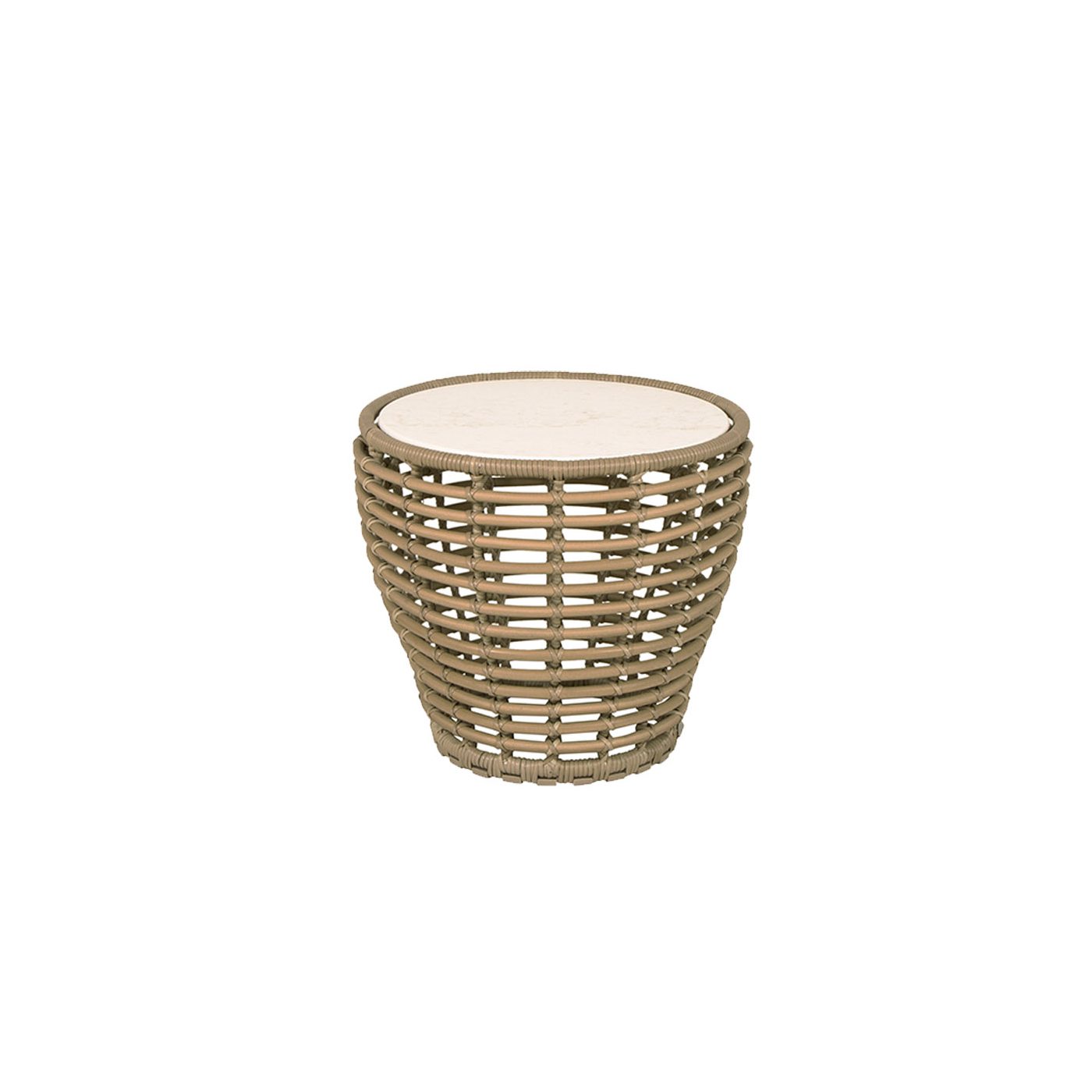 Cane-line "Basket" Loungetisch klein, Geflecht natur, Tischplatte Keramik Travertin-Optik, Ø 50 cm