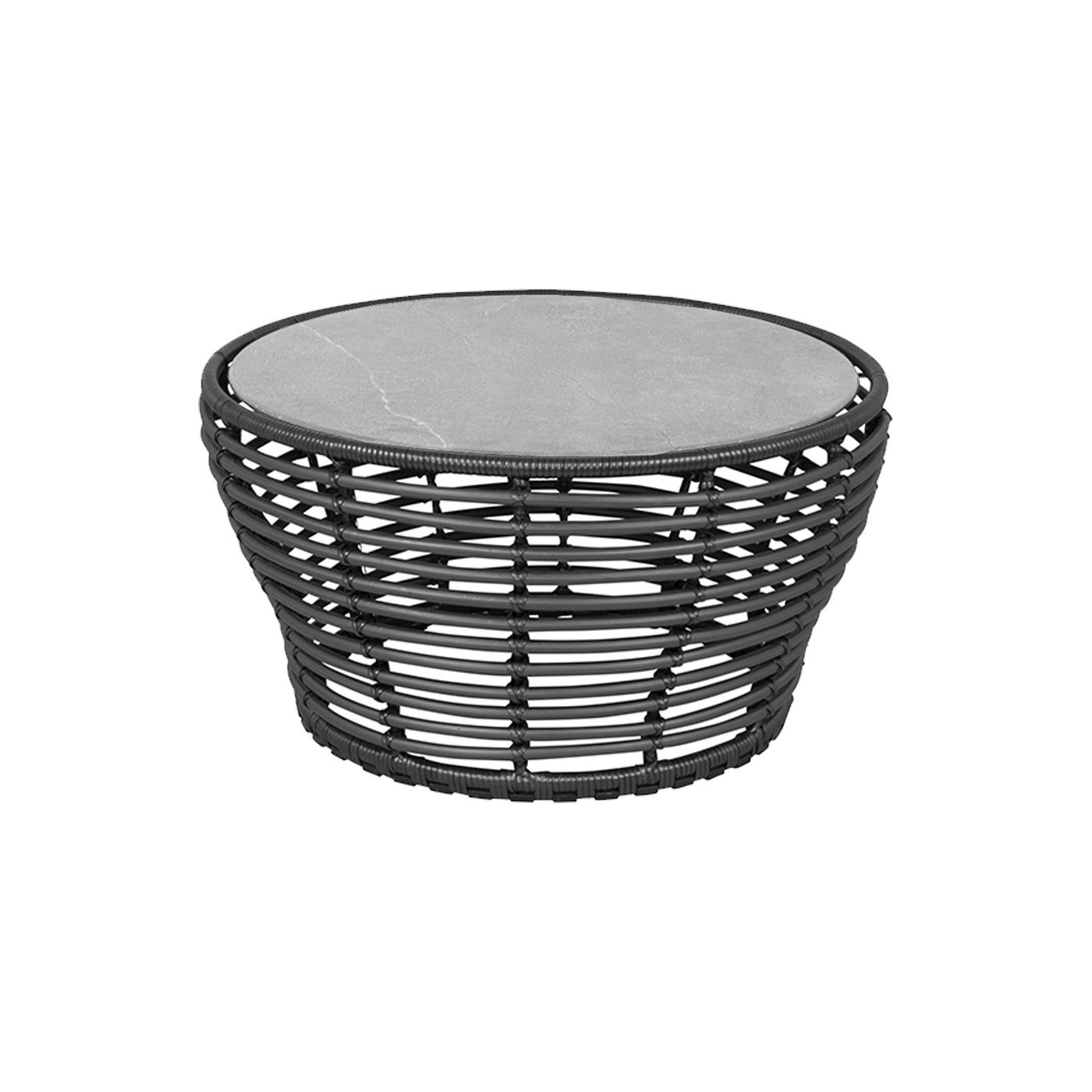 Cane-line "Basket" Loungetisch mittel, Geflecht graphit, Tischplatte Keramik grau, Ø 75 cm
