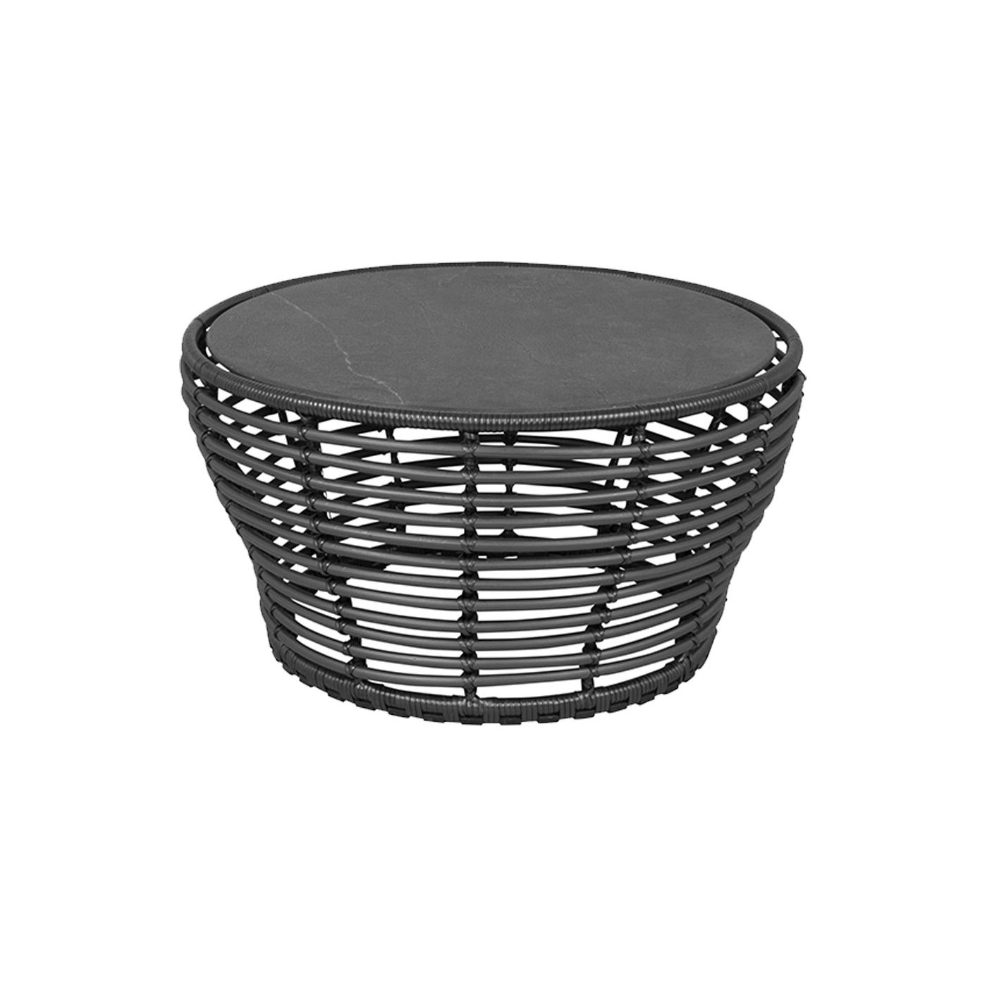 Cane-line "Basket" Loungetisch mittel, Geflecht graphit, Tischplatte Keramik schwarz, Ø 75 cm