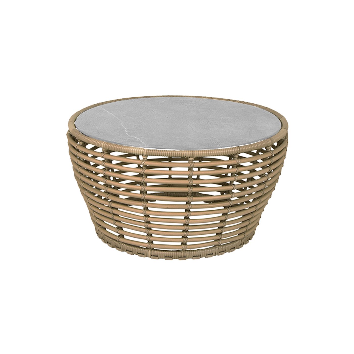 Cane-line "Basket" Loungetisch mittel, Geflecht natur, Tischplatte Keramik grau, Ø 75 cm