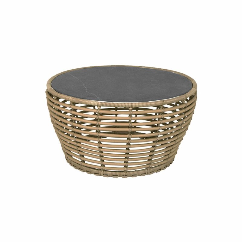 Cane-line "Basket" Loungetisch mittel, Geflecht natur, Tischplatte Keramik schwarz, Ø 75 cm