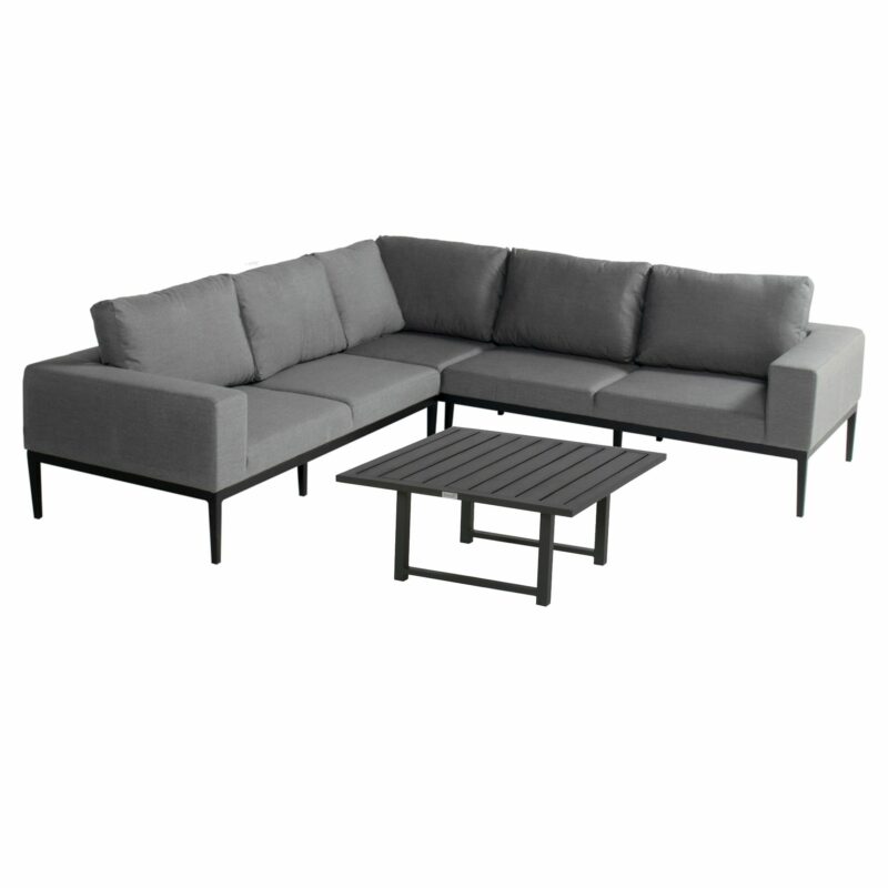 Hartman "Sven" Loungeset 3-tlg. , Alu schwarz, Bezug Sunbrella Mid Grey QuickDry mit Kaffeetisch "Tim"