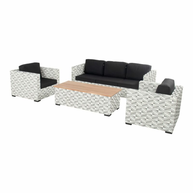 Hartman "Maledives" Loungeset, Untergestell Alu, Kunststoffgeflecht schwarz-weiß, Kissenset schwarz