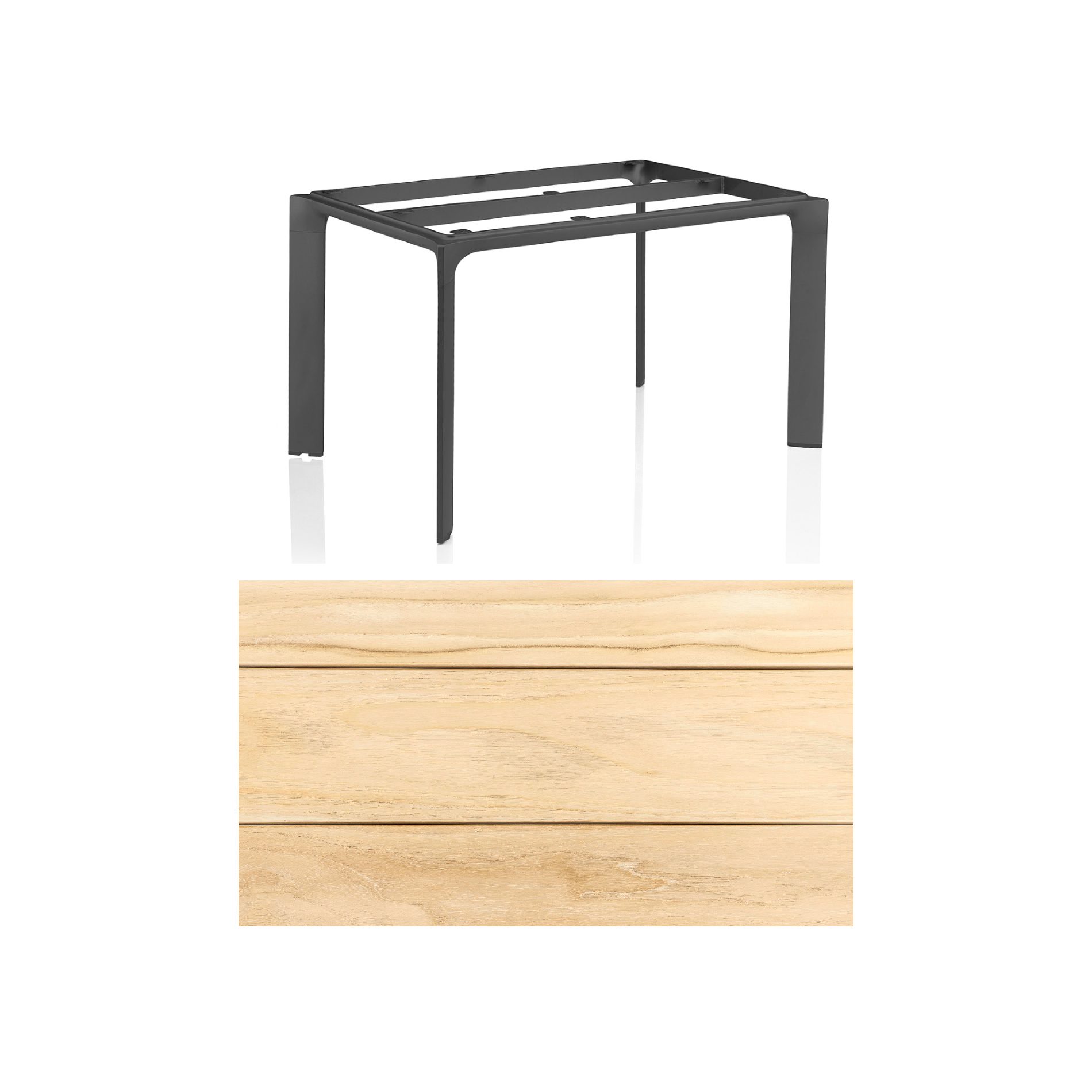 Kettler "Diamond" Tischsystem Gartentisch, Tischgestell Aluminium anthrazit, Tischplatte Teakholz breite Leisten, 140x70 cm