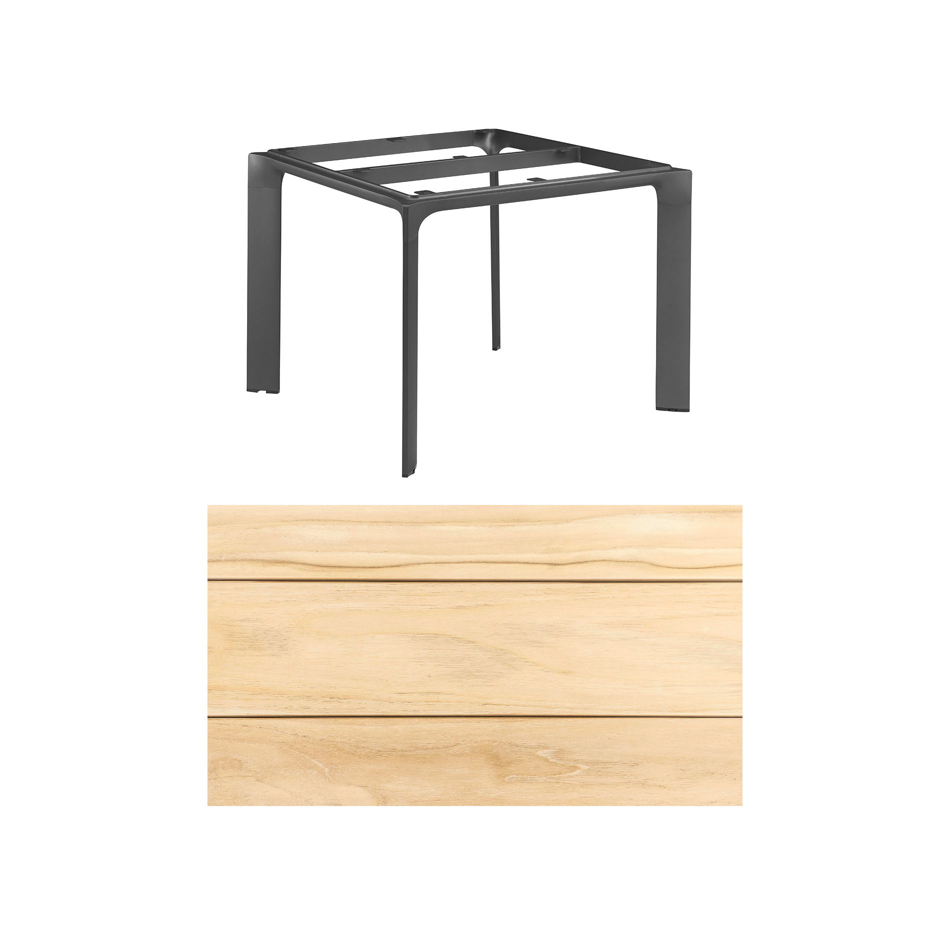 Kettler "Diamond" Tischsystem Gartentisch, Tischgestell Aluminium anthrazit, Tischplatte Teakholz breite Leisten, 95x95 cm
