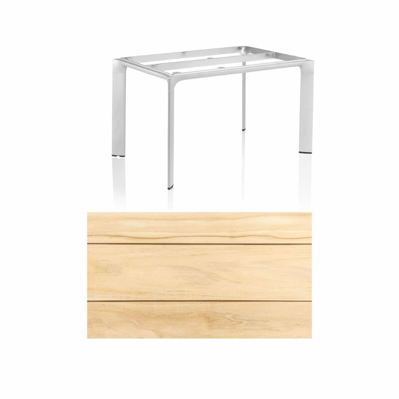 Kettler "Diamond" Tischsystem Gartentisch, Tischgestell Aluminium silber, Tischplatte Teakholz breite Leisten, 140x70 cm