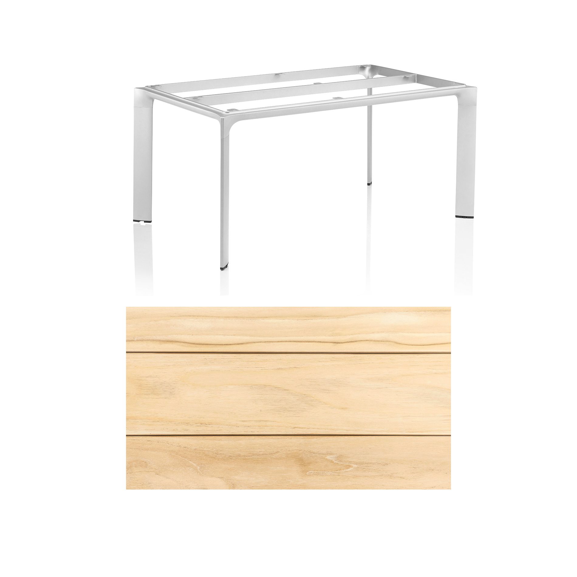 Kettler "Diamond" Tischsystem Gartentisch, Tischgestell Aluminium silber, Tischplatte Teakholz breite Leisten, 160x95 cm