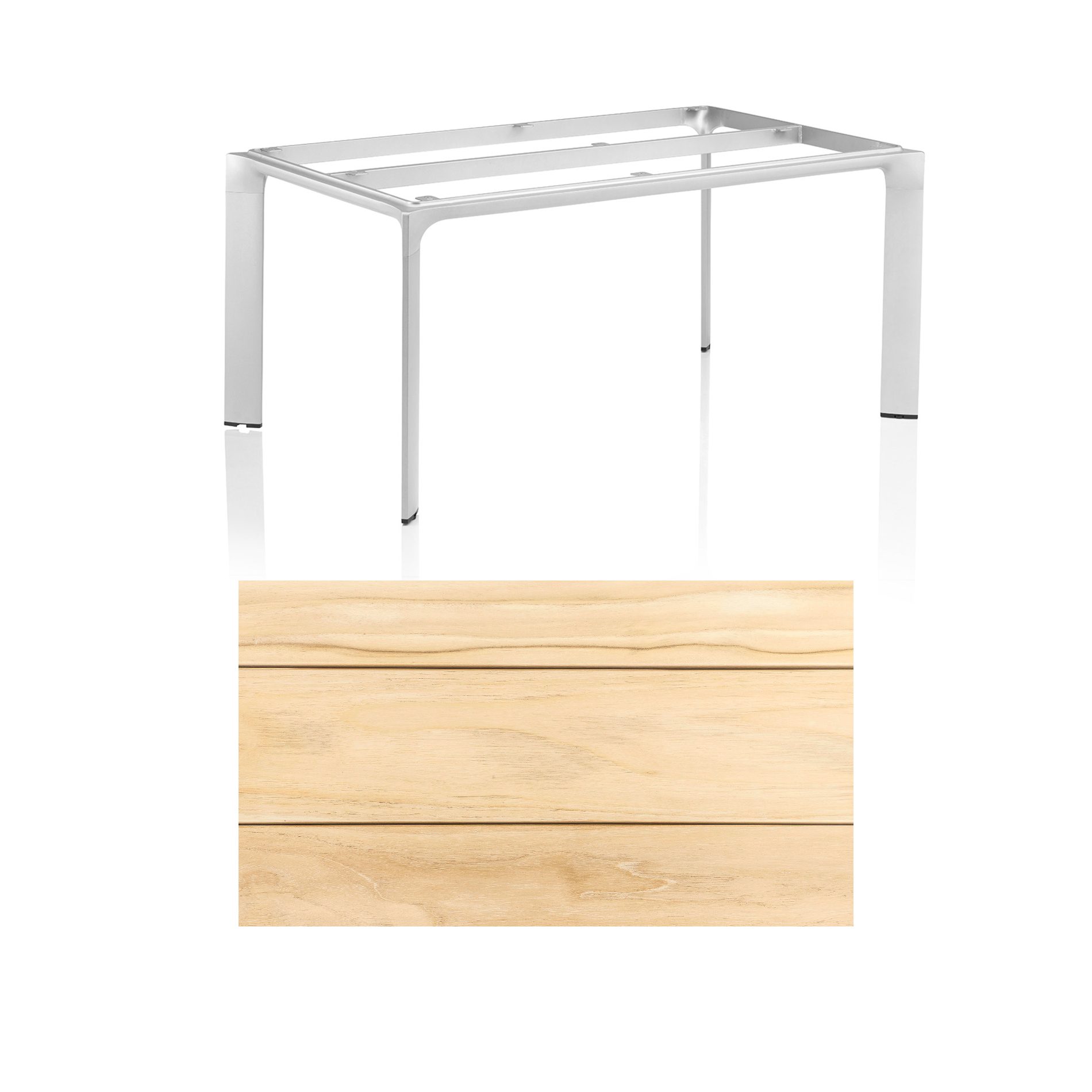 Kettler "Diamond" Tischsystem Gartentisch, Tischgestell Aluminium silber, Tischplatte Teakholz breite Leisten, 180x95 cm