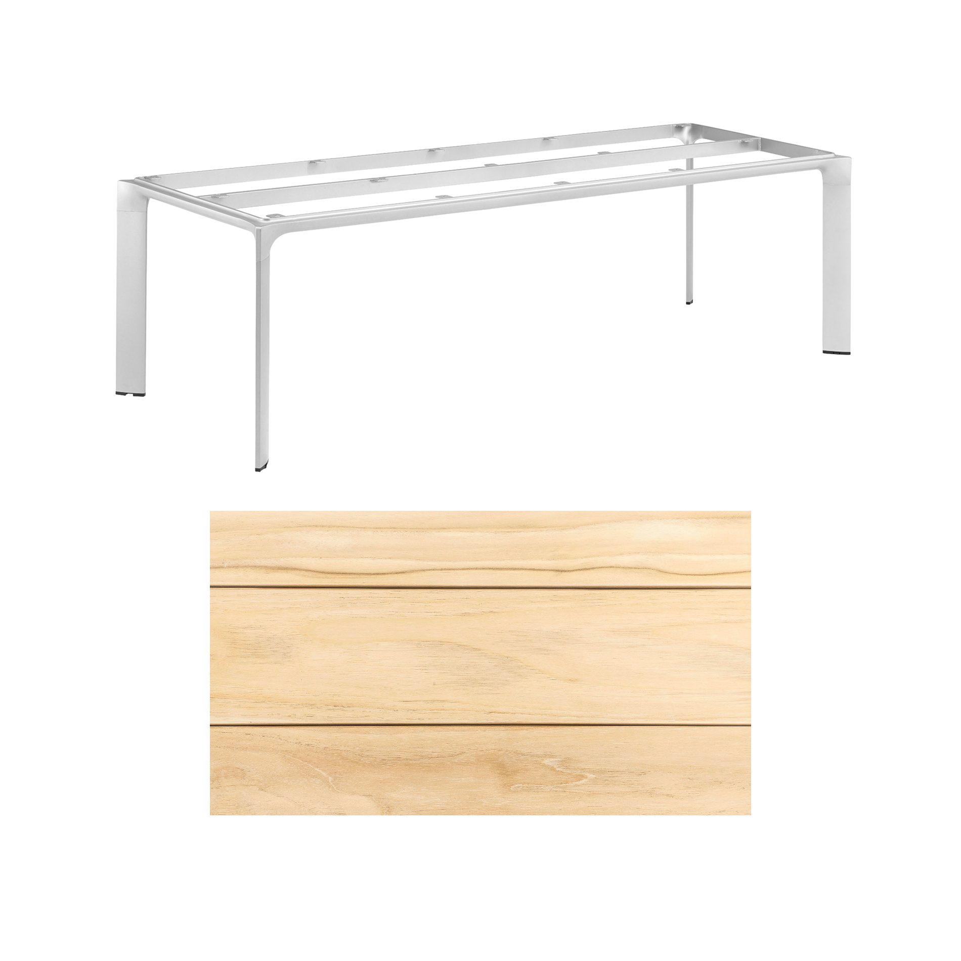 Kettler "Diamond" Tischsystem Gartentisch, Tischgestell Aluminium silber, Tischplatte Teakholz breite Leisten, 220x95 cm