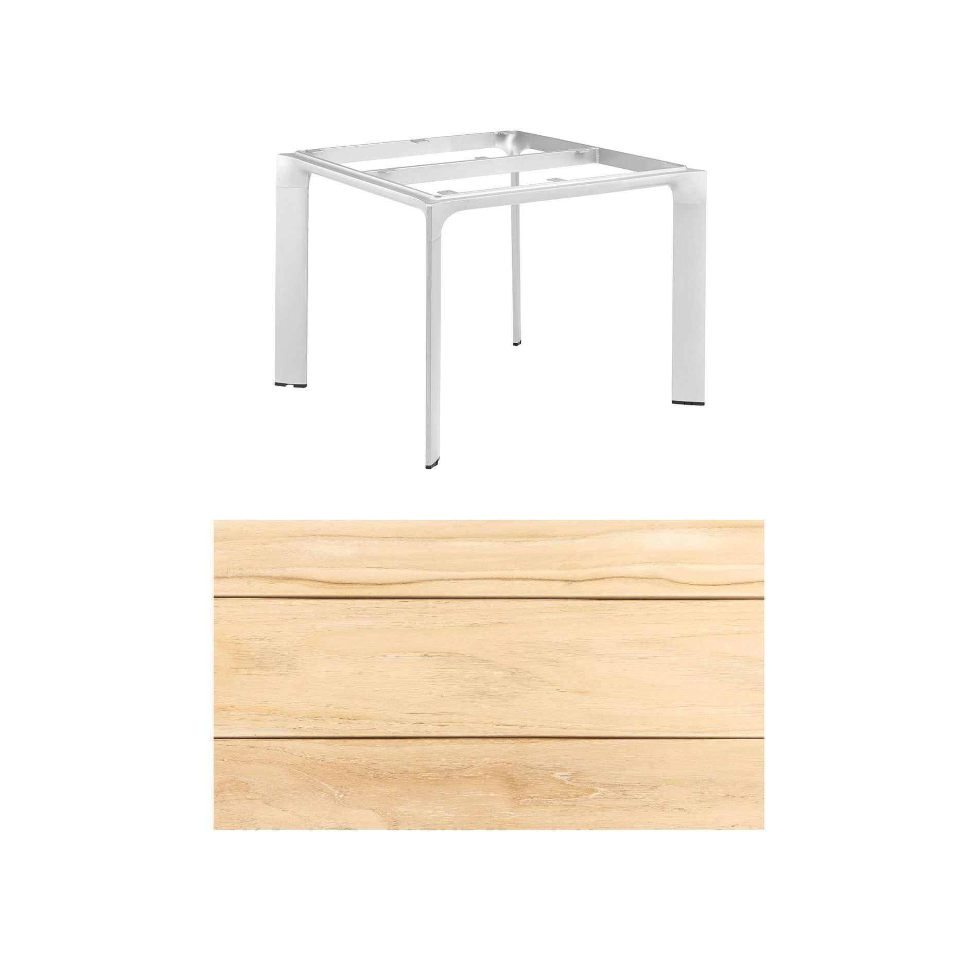 Kettler "Diamond" Tischsystem Gartentisch, Tischgestell Aluminium silber, Tischplatte Teakholz breite Leisten, 95x95 cm