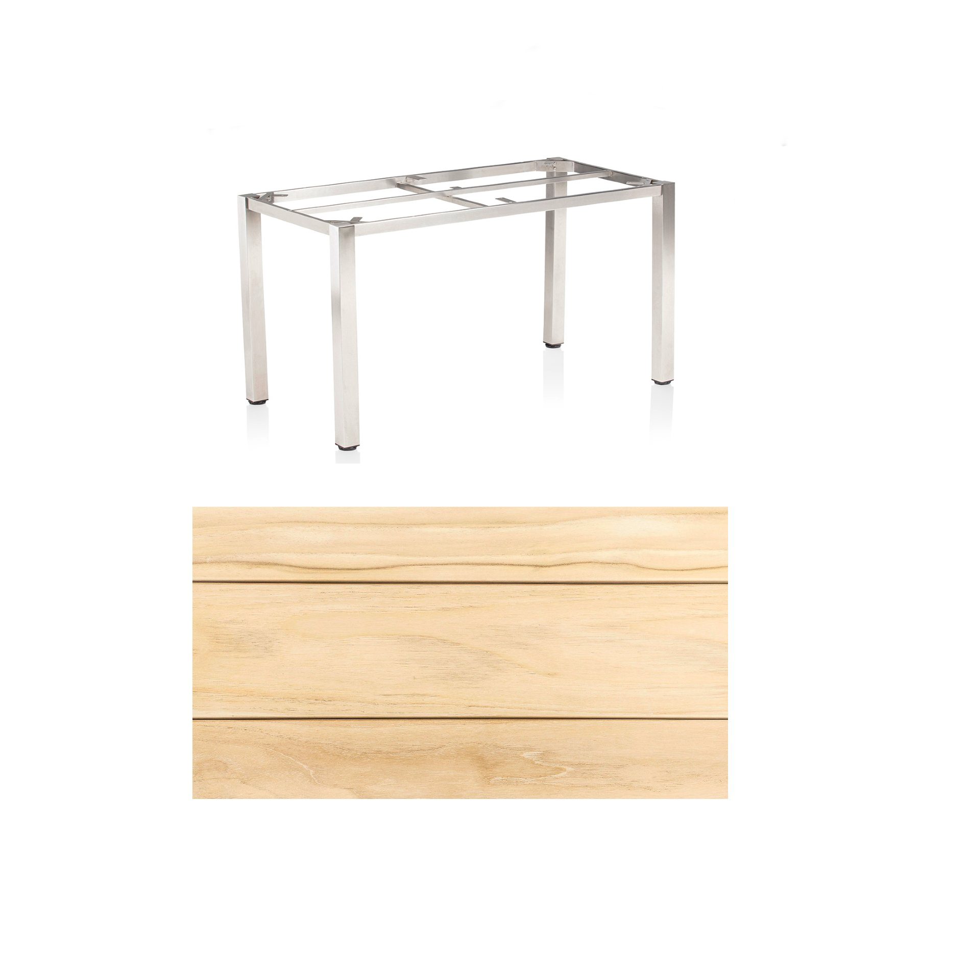 Kettler “Cubic“ Tischsystem Gartentisch, Gestell Edelstahl gebürstet, Tischplatte Teakholz breite Leisten, 140x70 cm
