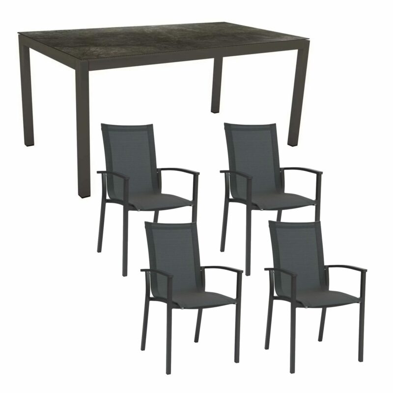 Stern Gartenmöbel-Set "Evoee", Gestelle Aluminium anthrazit, Sitzfläche Textilgewebe karbon, Tischplatte HPL Dark Marble